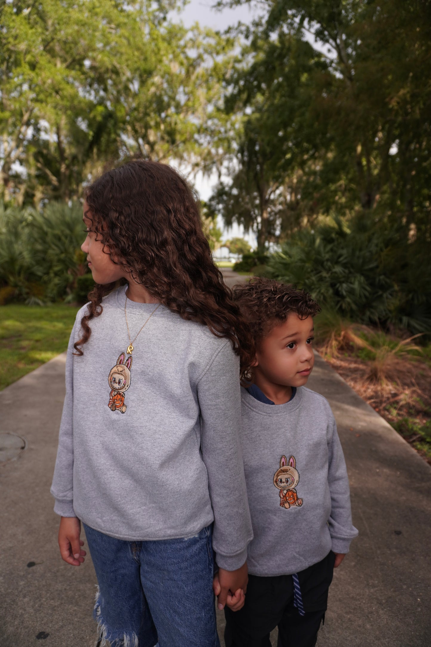 Labubu spooky Embroidered Crew- kids