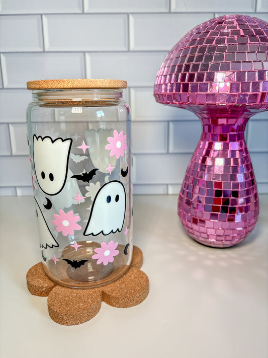 Ghost pink flower glass Cup
