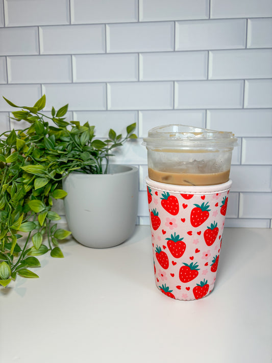Strawberries and Flower Coffee Cozies