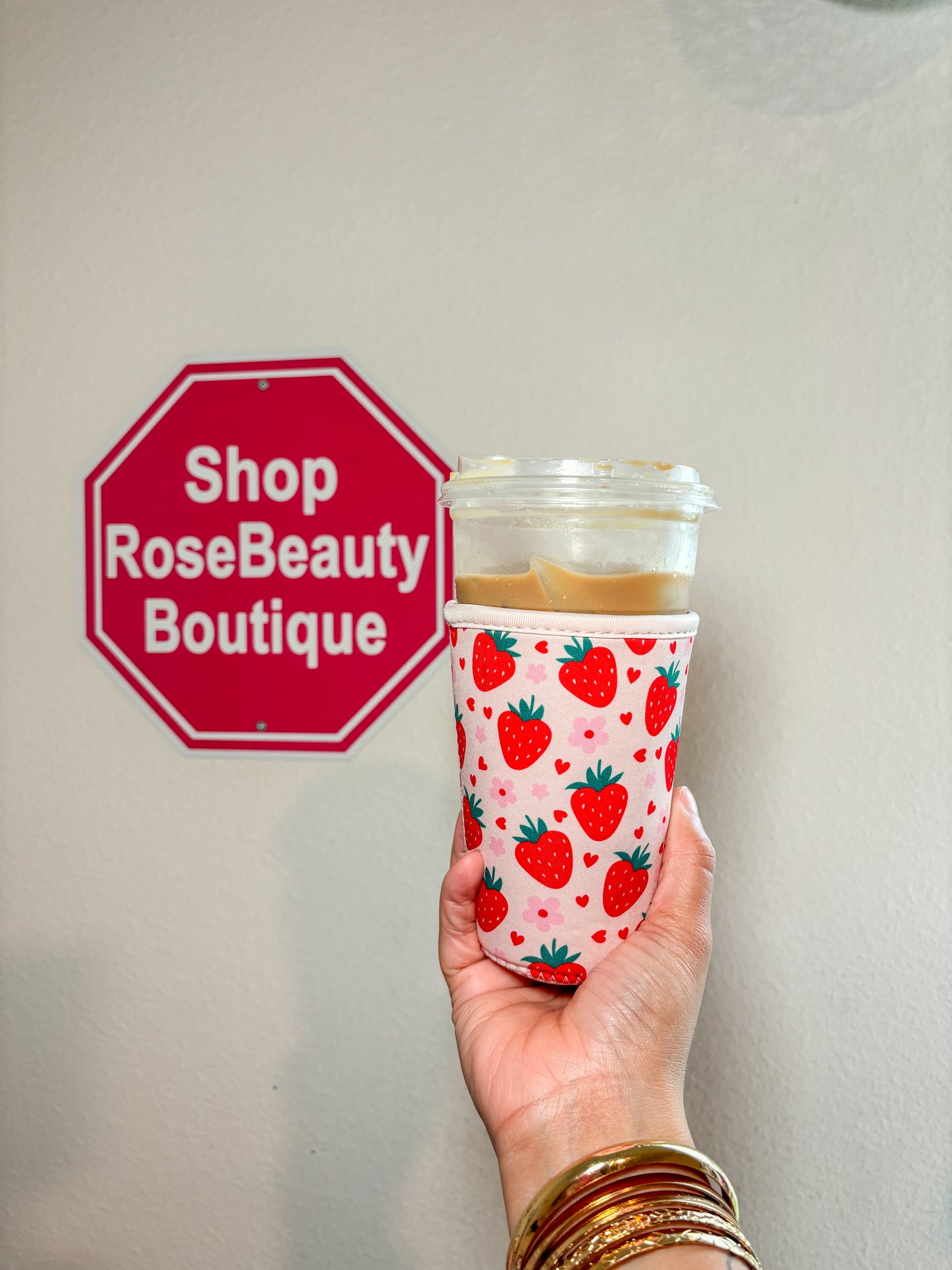 Strawberries and Flower Coffee Cozies