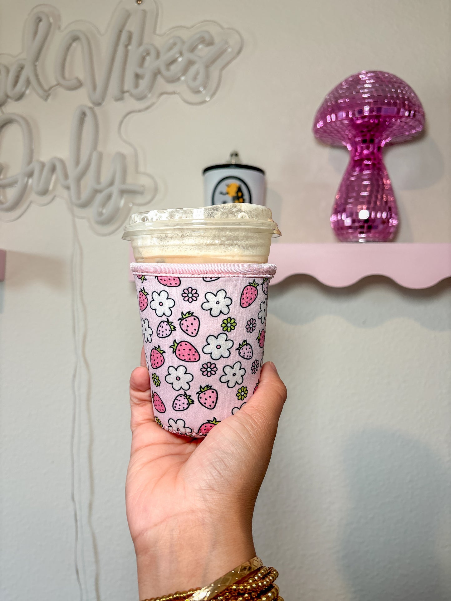 Flower and Strawberry Coffee Cozies